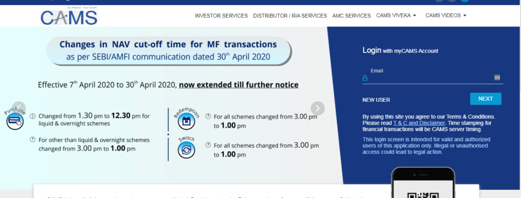 5. myCams App for mutual funds