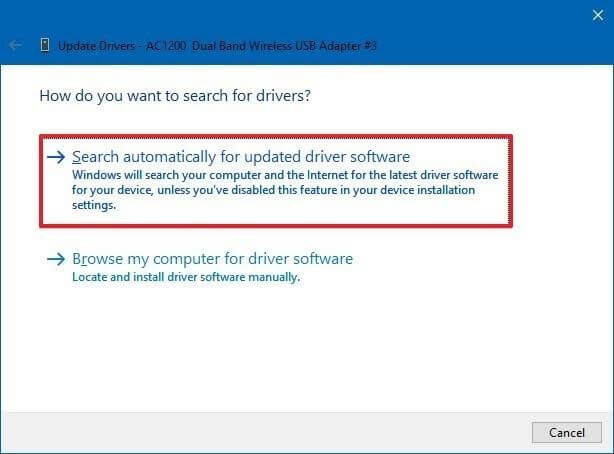 Select Search Automatically For  Updated Driver Software 