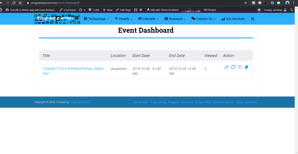 The front-end dashboard