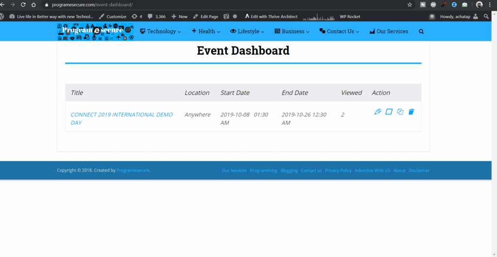 The front-end dashboard